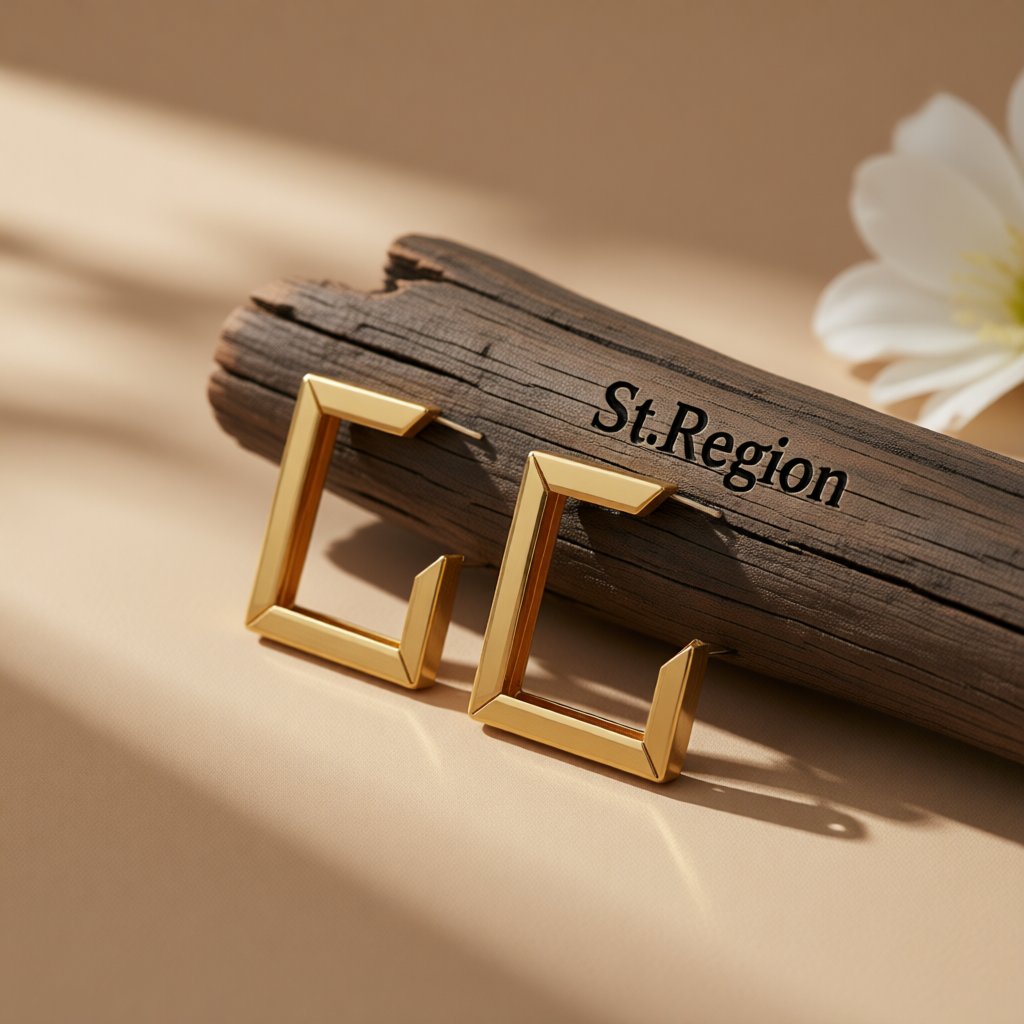 18K Gold-Plated Square Drop Earrings, gold huggie earrings, everyday style, front view