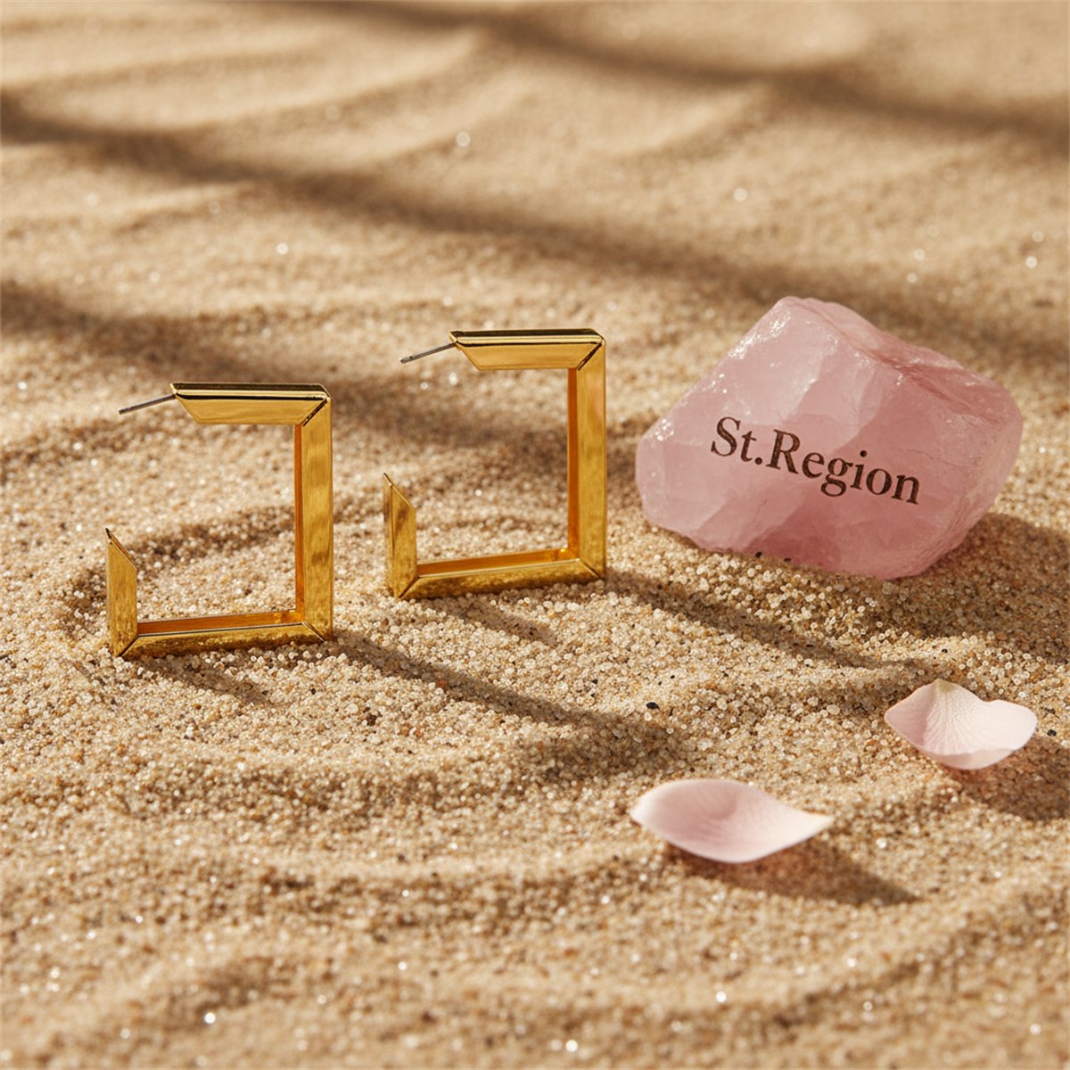 18K Gold-Plated Square Drop Earrings, gold huggie earrings, everyday style, detail close-up