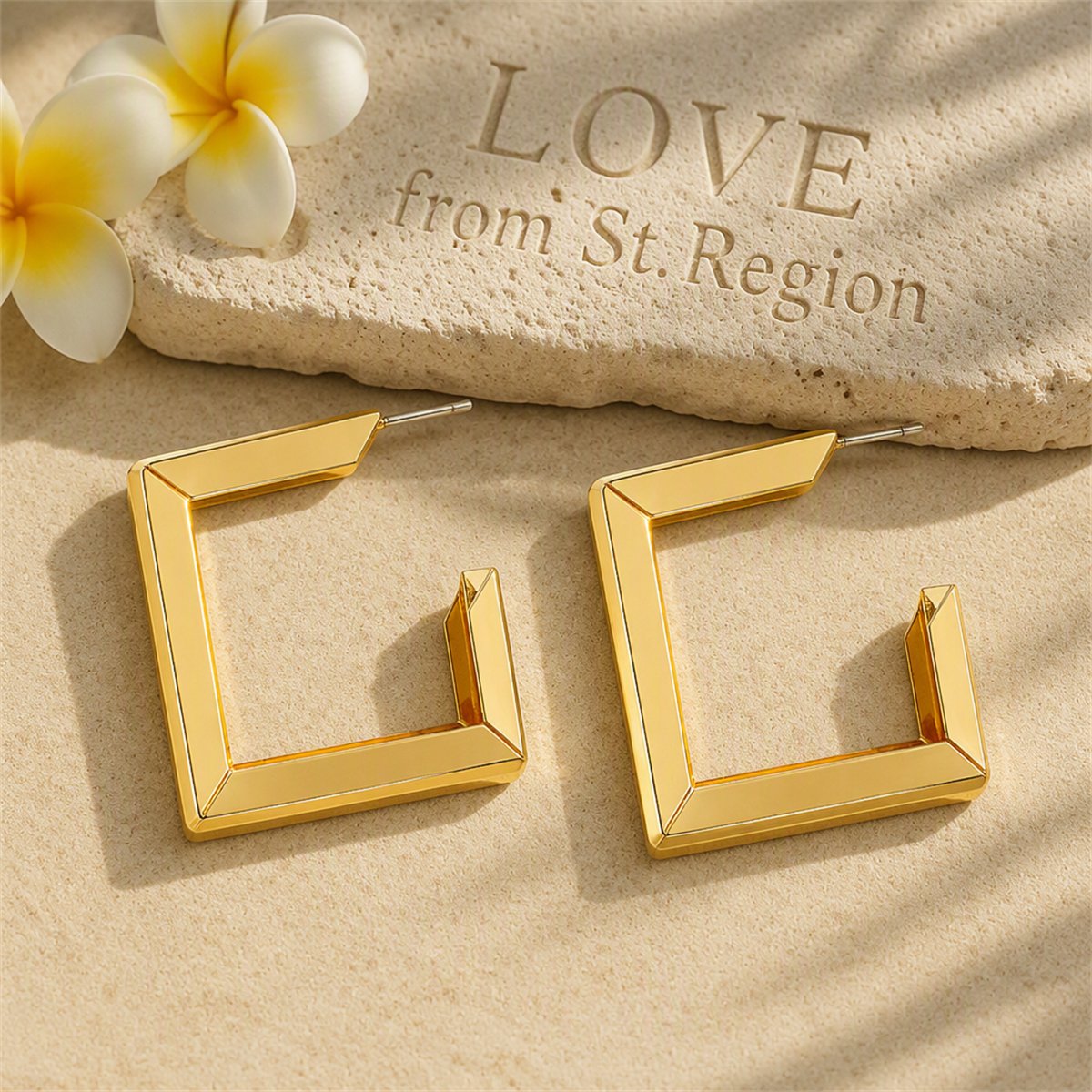 18K Gold-Plated Square Drop Earrings, gold huggie earrings, everyday style, lifestyle look