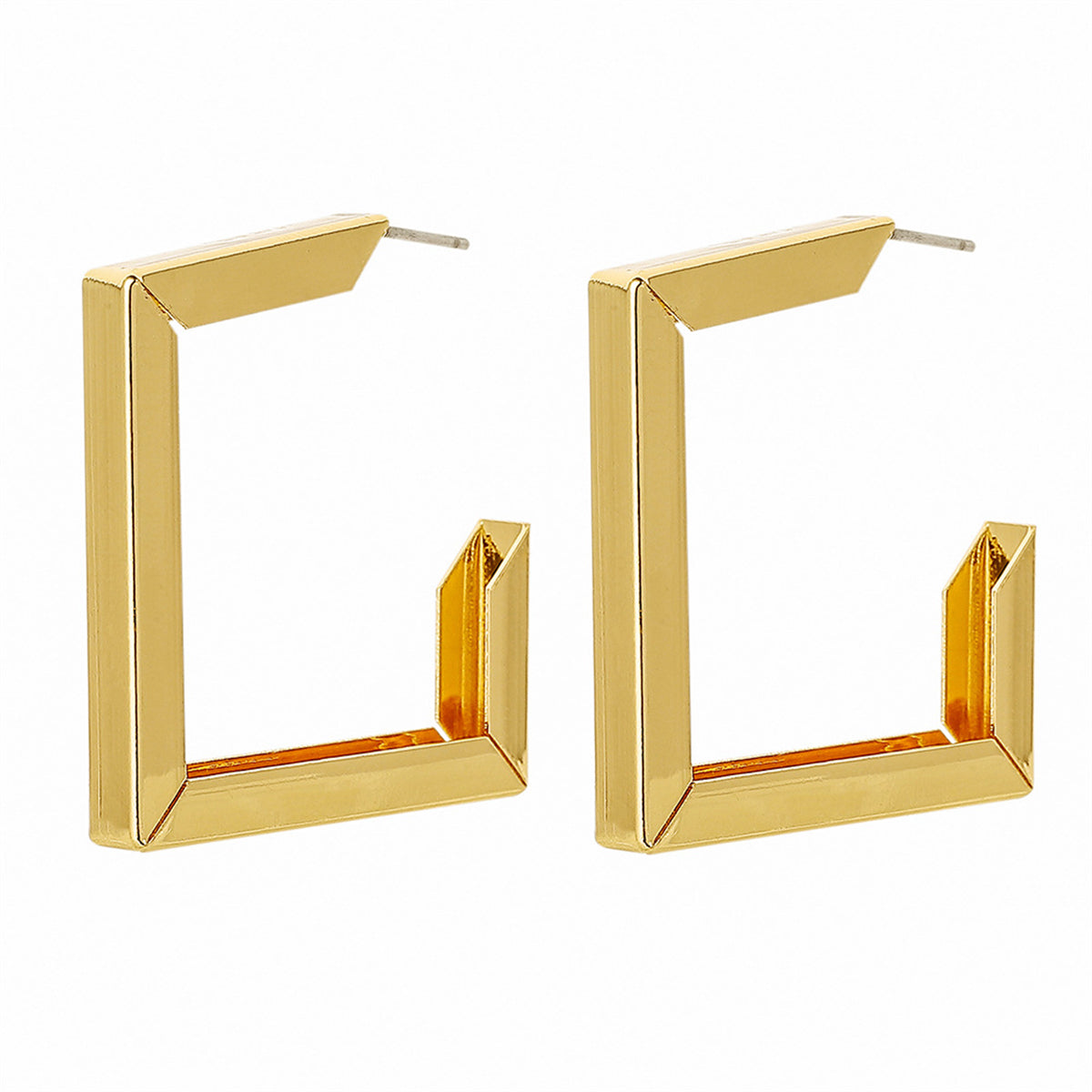 18K Gold-Plated Square Drop Earrings, gold huggie earrings, everyday style, side view