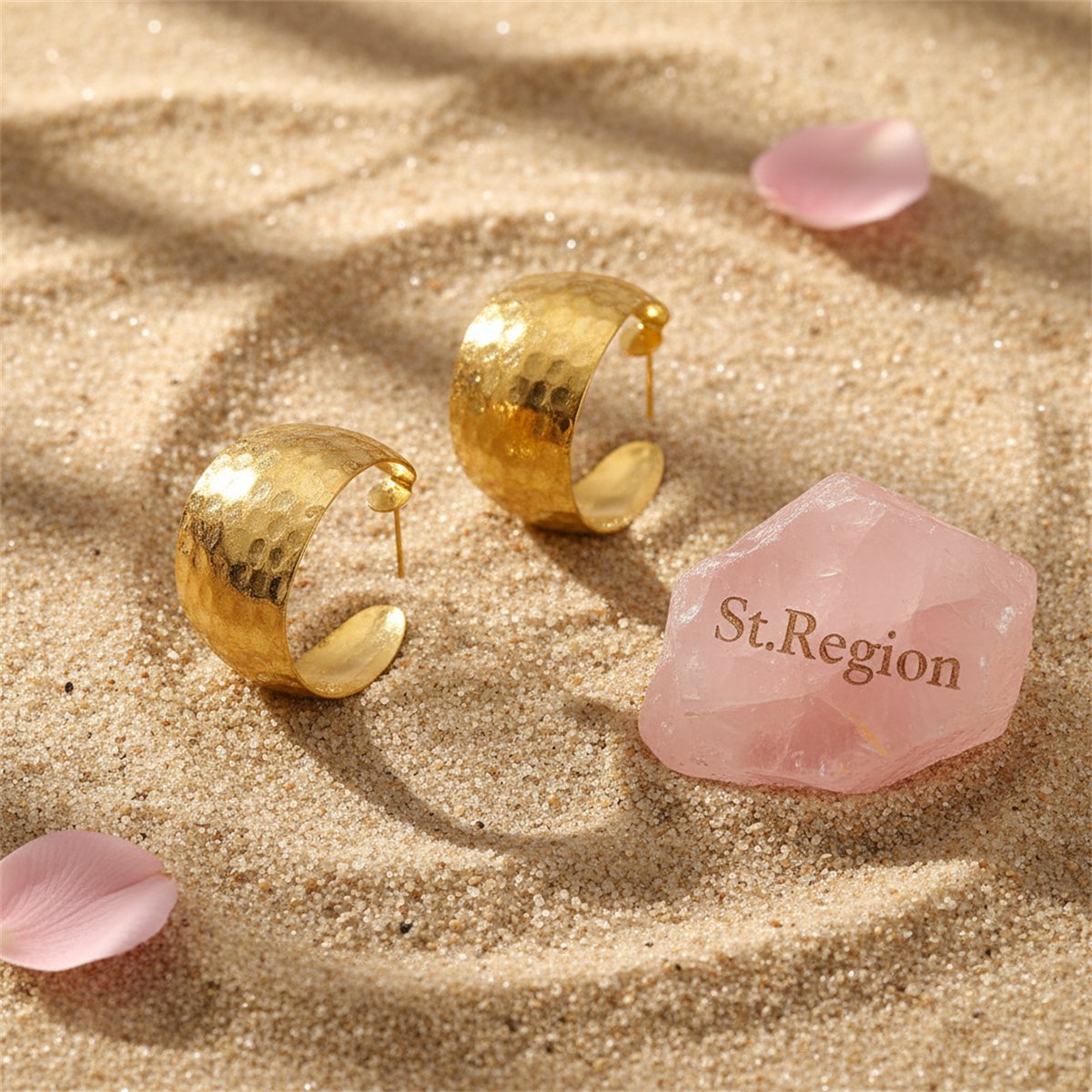 18K Gold-Plated Uneven-Surface C-Shape Drop Earrings, gold huggie earrings, dainty minimalist design, detail close-up