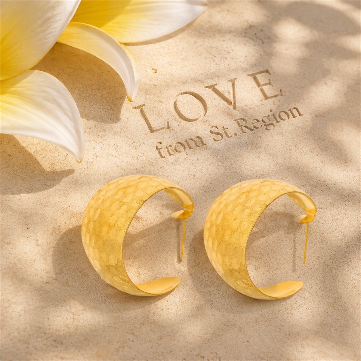 18K Gold-Plated Uneven-Surface C-Shape Drop Earrings, gold huggie earrings, dainty minimalist design, lifestyle look