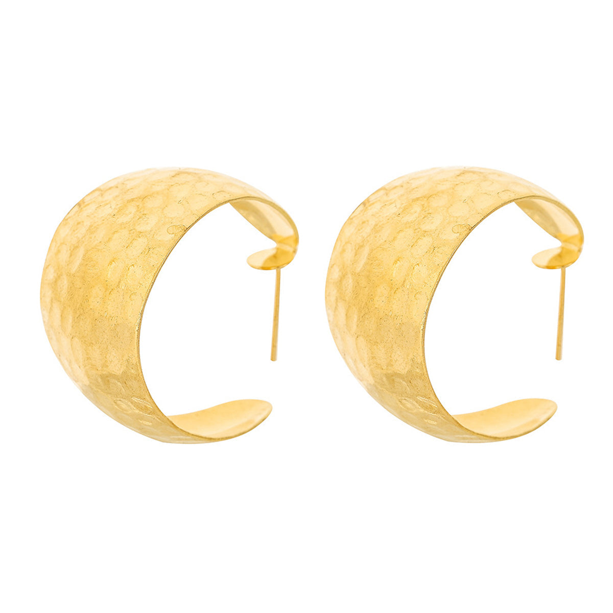 18K Gold-Plated Uneven-Surface C-Shape Drop Earrings, gold huggie earrings, dainty minimalist design, side view