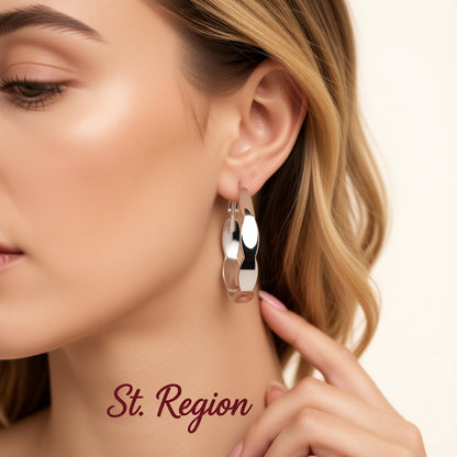 Silver-Plated Wave Hoop Earrings, silver hoop earrings for women, elegant gift for her, styled look