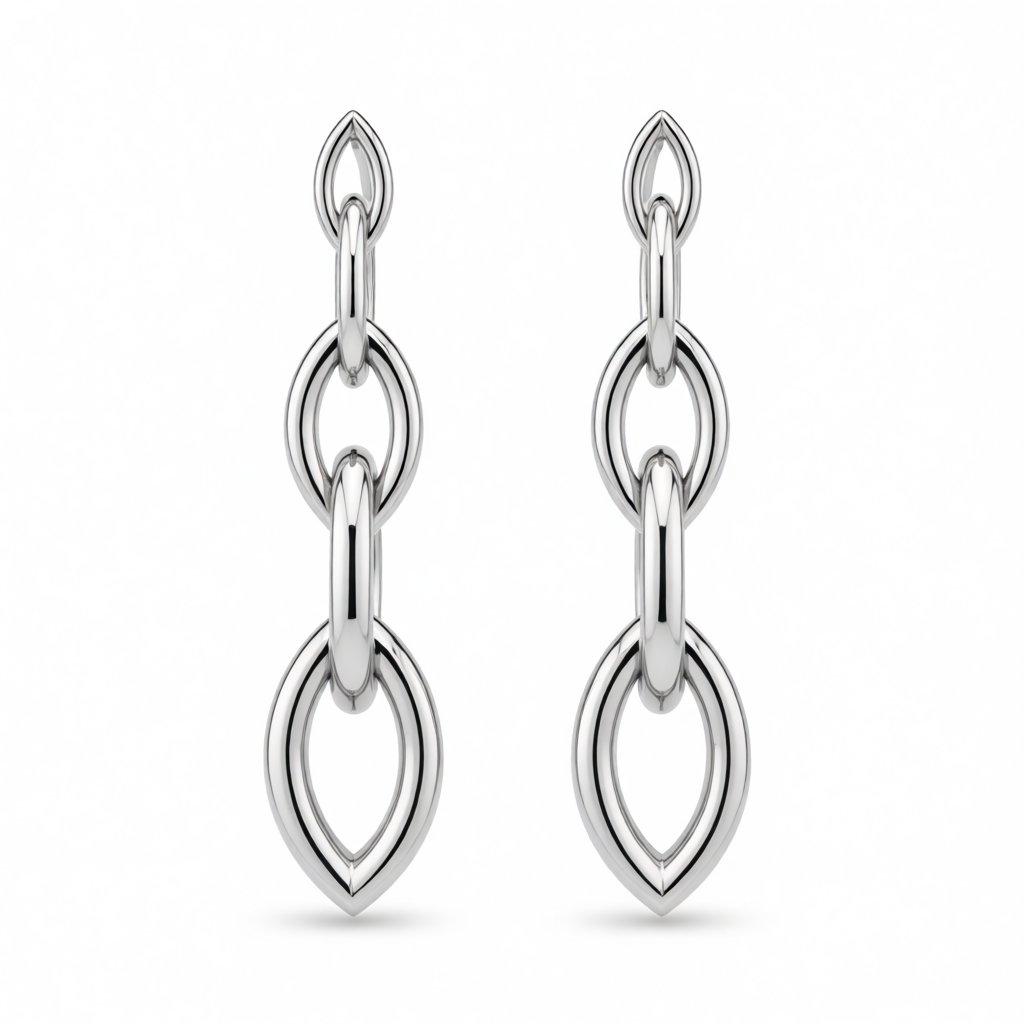 Silver-Plated Chain Drop Earrings, silver drop earrings for women, botanical inspired, side view