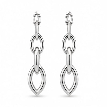 Silver-Plated Chain Drop Earrings, silver drop earrings for women, botanical inspired, side view
