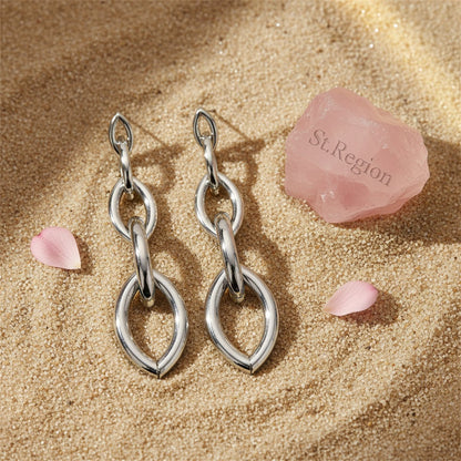 Silver-Plated Chain Drop Earrings, silver drop earrings for women, botanical inspired, detail close-up