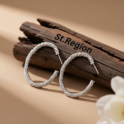 Silver-Plated Twine Hoop Earrings, silver hoop earrings for women, dainty minimalist design, front view