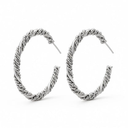 Silver-Plated Twine Hoop Earrings, silver hoop earrings for women, dainty minimalist design, side view