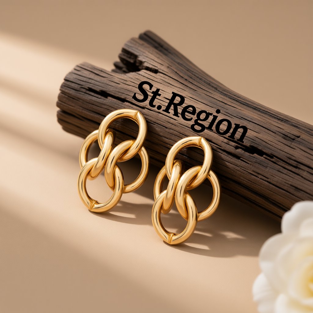 18K Gold-Plated Interlocked Circle Drop Earrings, gold drop earrings for women, elegant gift for her, front view