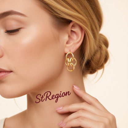 18K Gold-Plated Interlocked Circle Drop Earrings, gold drop earrings for women, elegant gift for her, styled look