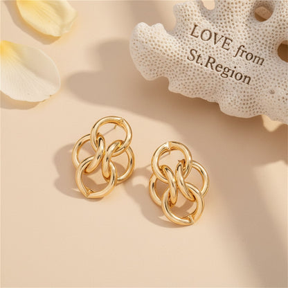 18K Gold-Plated Interlocked Circle Drop Earrings, gold drop earrings for women, elegant gift for her, lifestyle look