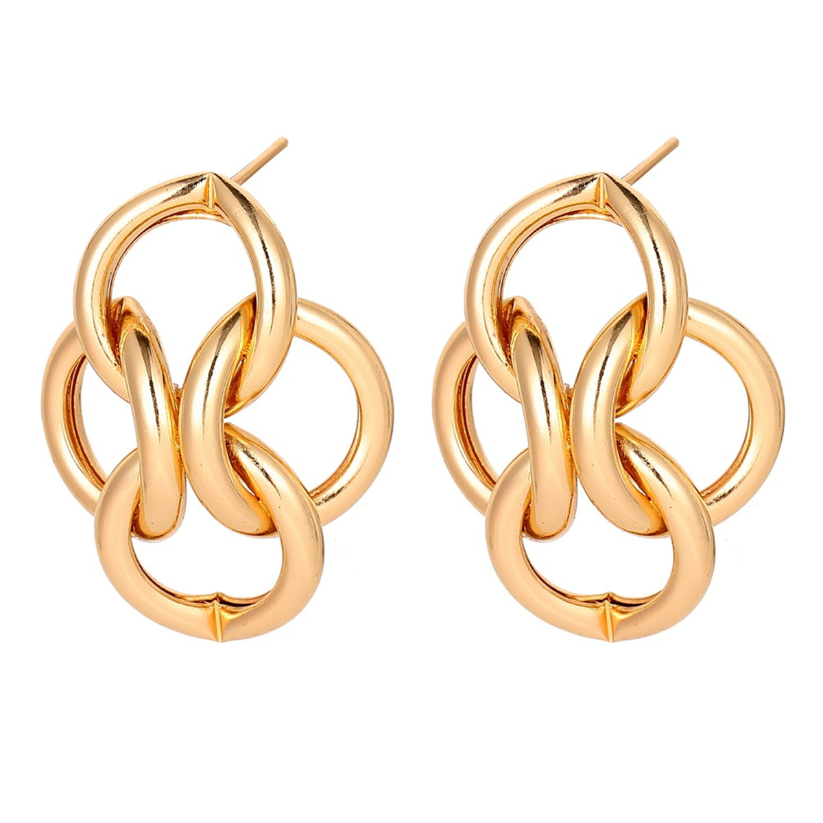 18K Gold-Plated Interlocked Circle Drop Earrings, gold drop earrings for women, elegant gift for her, side view