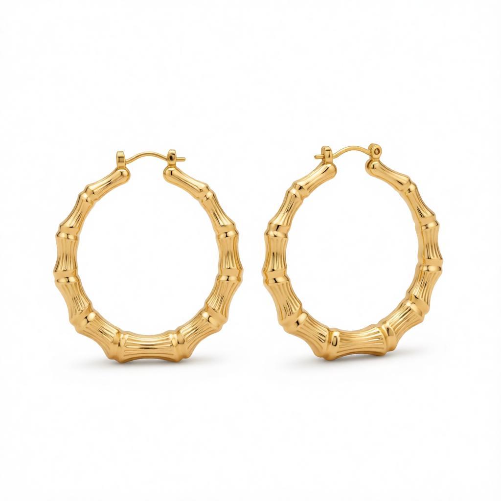 18K Gold-Plated Bamboo Hoop Earrings