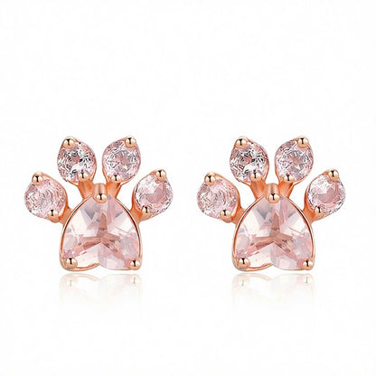 Pink Crystal and 18K Rose Gold-Plated Paw Print Stud Earrings, cubic zirconia stud earrings for women, side view