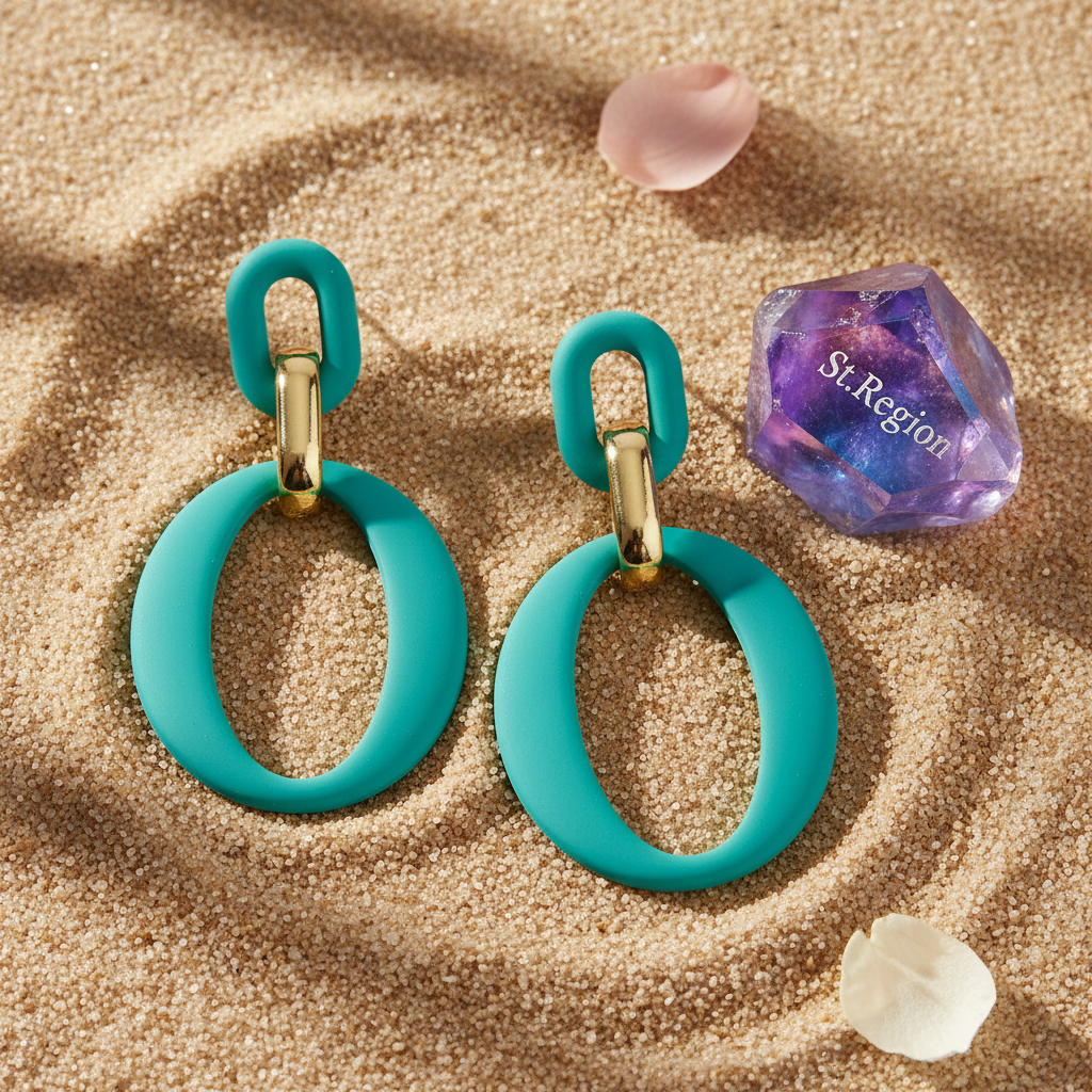 Cyan Enamel & 18K Gold-Plated Openwork Oval Drop Earrings - Street Region