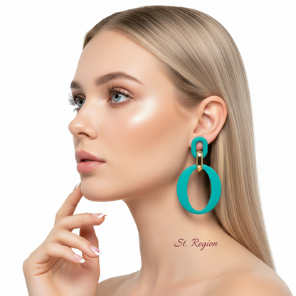 Cyan Enamel & 18K Gold-Plated Openwork Oval Drop Earrings - Street Region