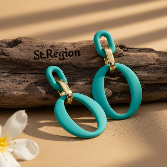 Cyan Enamel & 18K Gold-Plated Openwork Oval Drop Earrings - Street Region