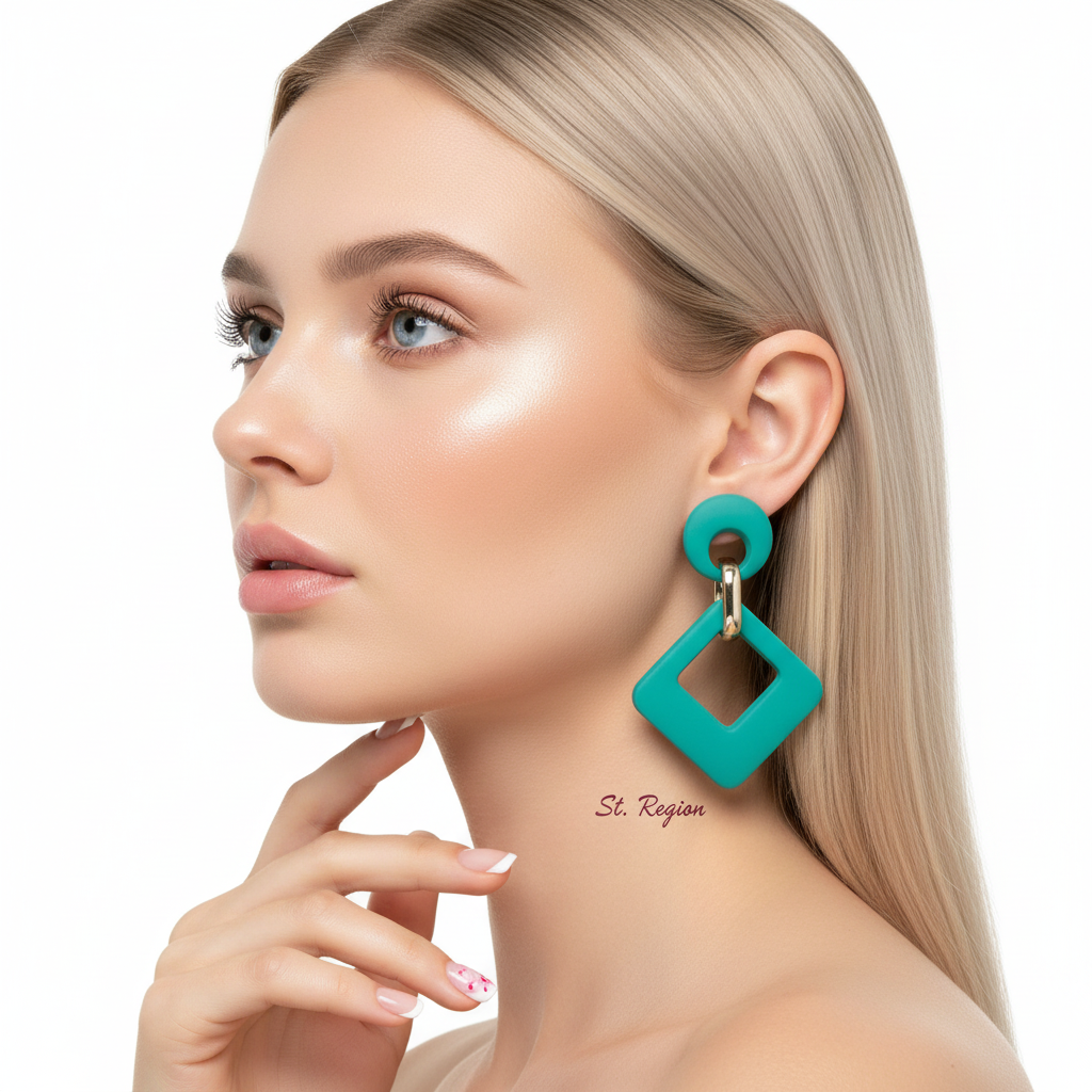 Cyan Enamel & 18K Gold-Plated Open Rhombus Drop Earrings - Street Region