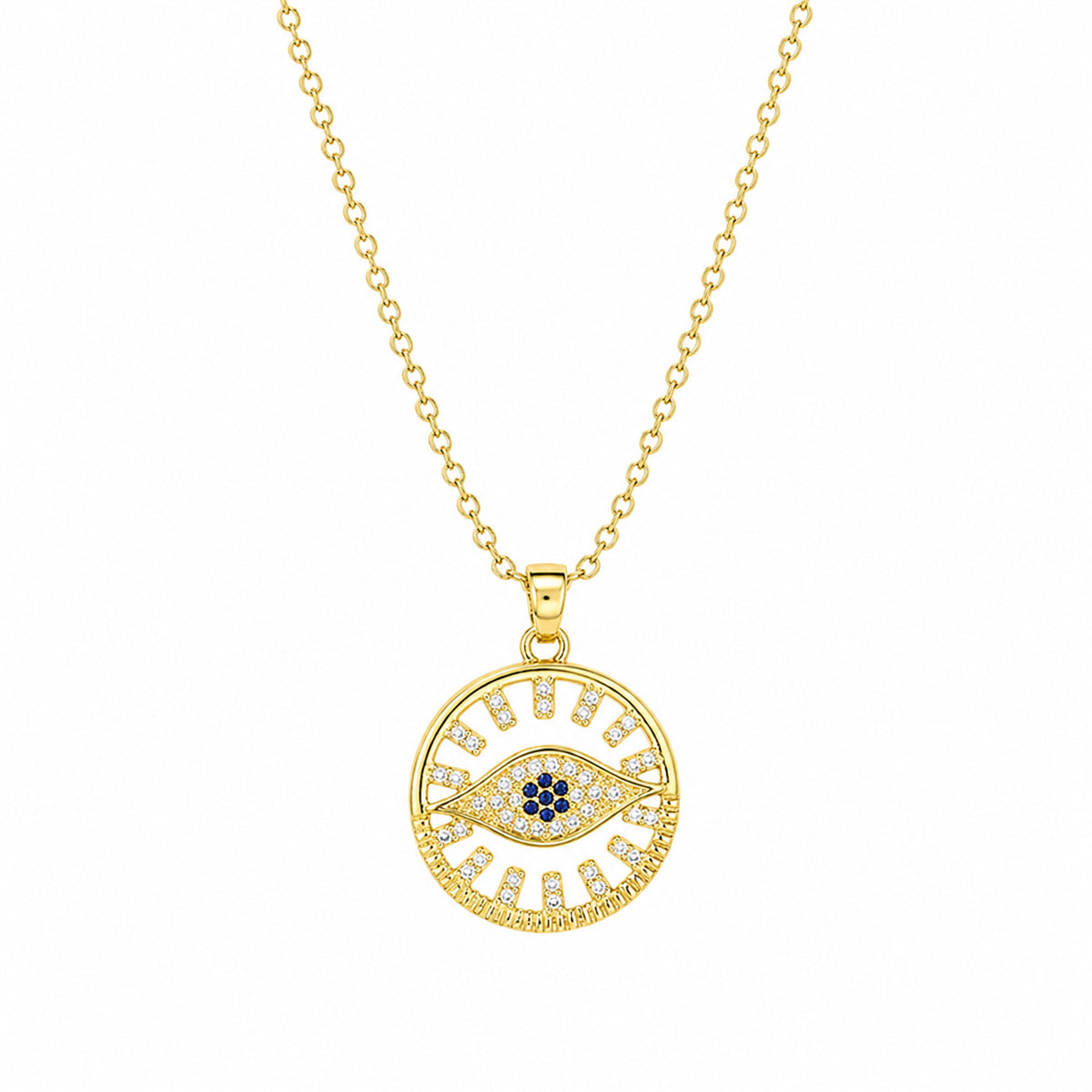 Cubic Zirconia & 18K Gold-Plated Eye Round Pendant Necklace - Street Region