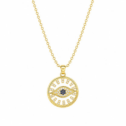 Cubic Zirconia & 18K Gold-Plated Eye Round Pendant Necklace - Street Region
