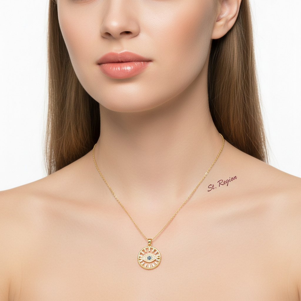 Cubic Zirconia & 18K Gold-Plated Eye Round Pendant Necklace - Street Region
