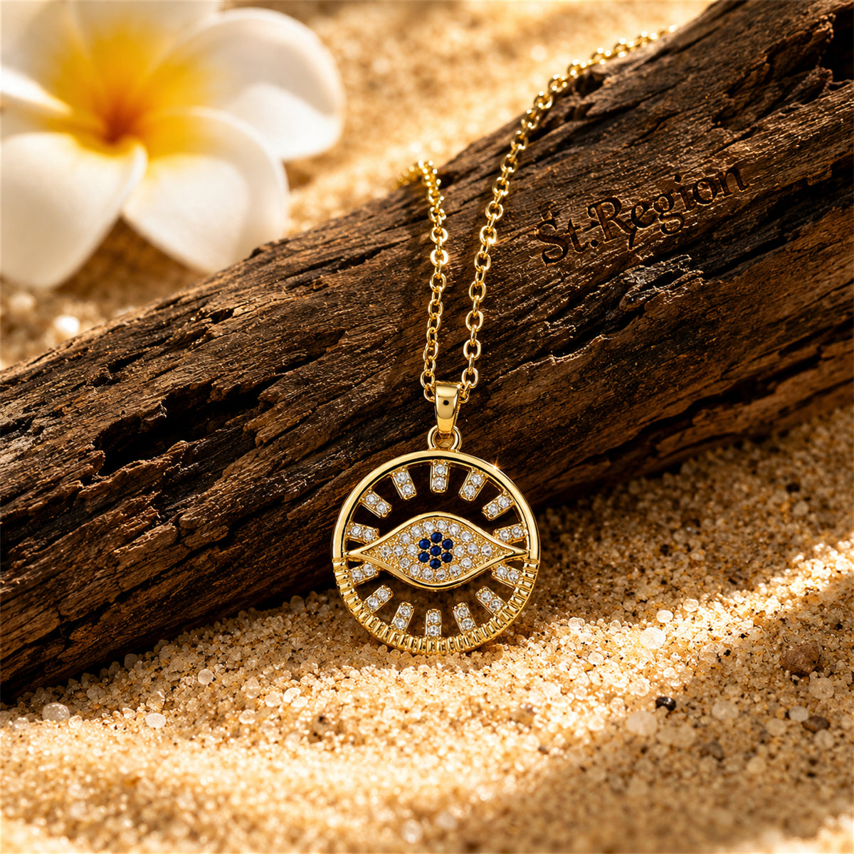 Cubic Zirconia & 18K Gold-Plated Eye Round Pendant Necklace - Street Region