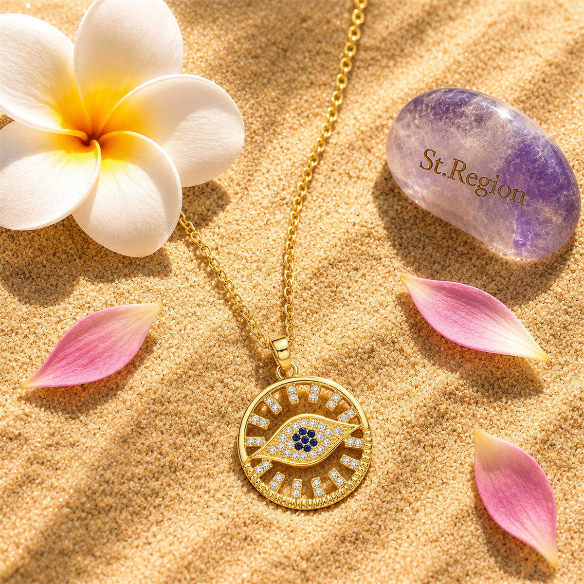 Cubic Zirconia & 18K Gold-Plated Eye Round Pendant Necklace - Street Region