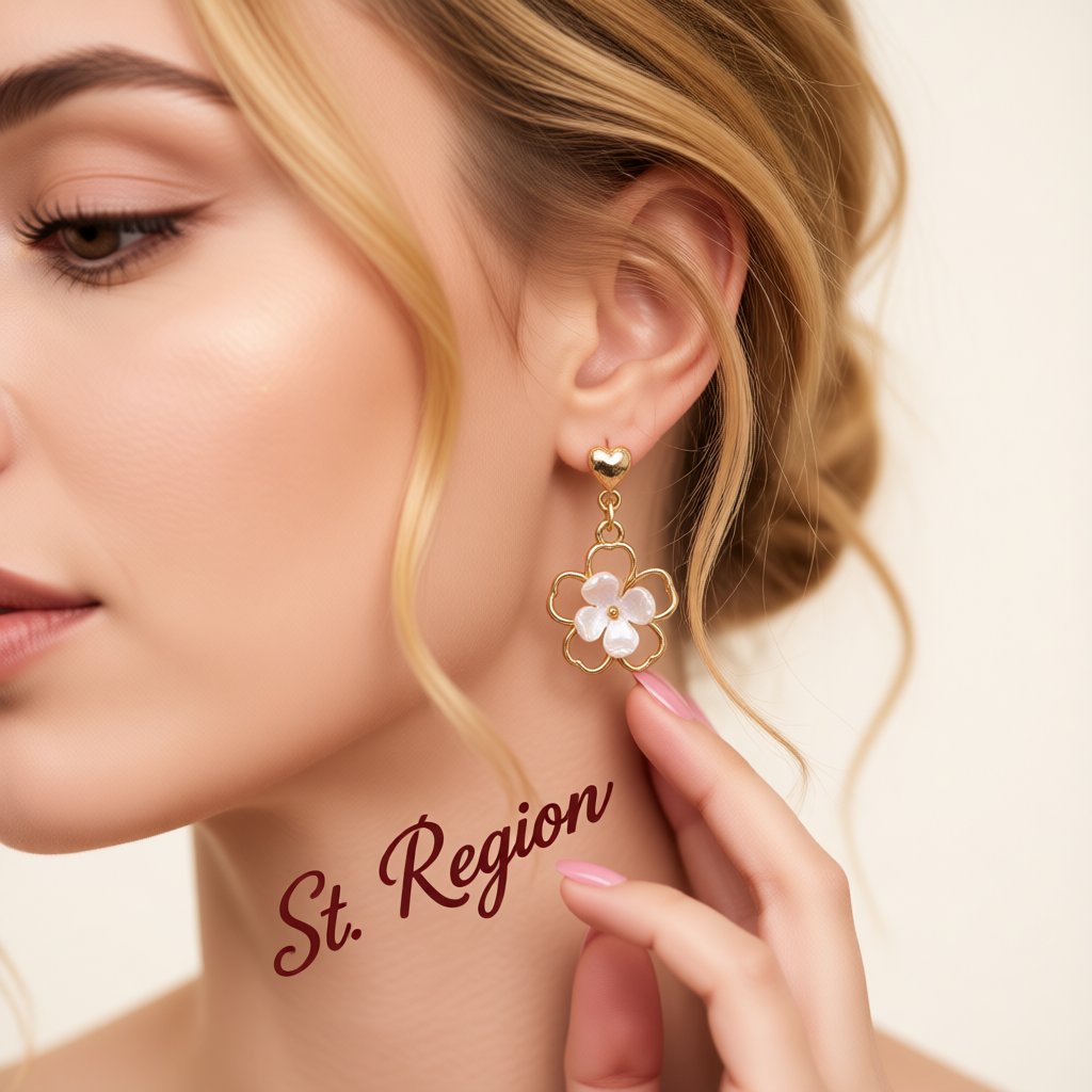 Resin and Gold-Plated Flower Drop Earrings, gold drop earrings for women, botanical inspired, styled look