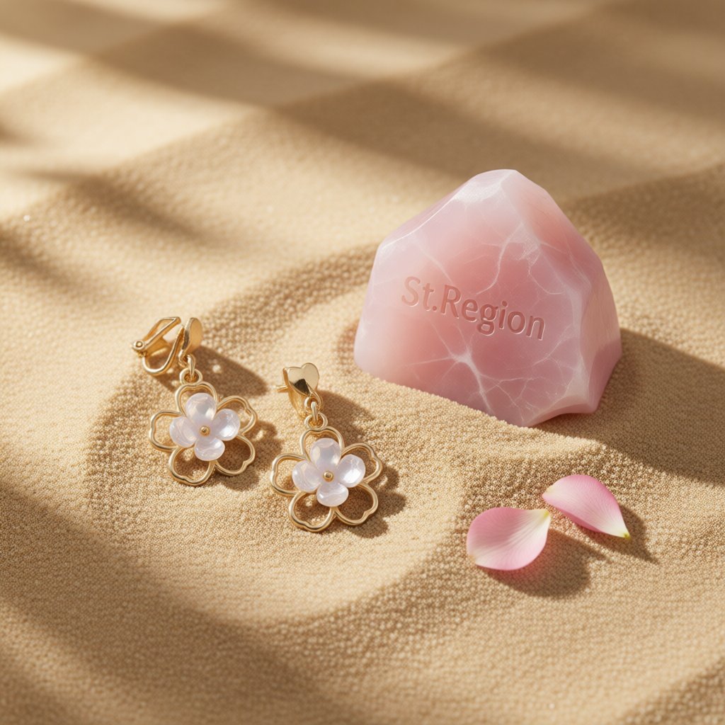 White and Gold-Plated Flower Clip-On Earrings, gold drop earrings for women, dainty minimalist design, detail close-up