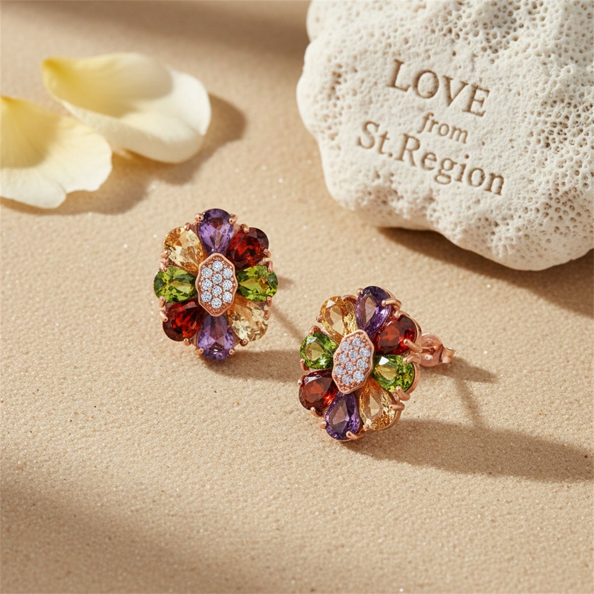 Earth-Tone Crystal and Cubic Zirconia Flower Stud Earrings, cubic zirconia stud earrings for women, lifestyle look