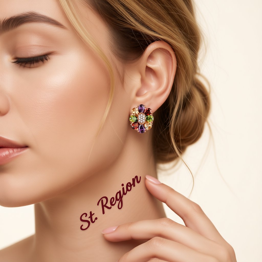 Earth-Tone Crystal and Cubic Zirconia Flower Stud Earrings, cubic zirconia stud earrings for women, styled look