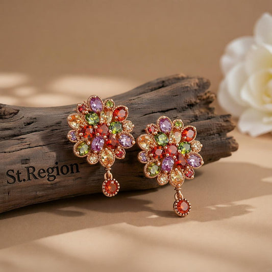 Jewel-Tone Crystal & 18K Rose Gold-Plated Flower Earrings