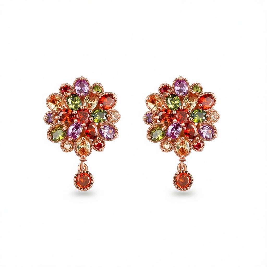 Jewel-Tone Crystal & 18K Rose Gold-Plated Flower Earrings