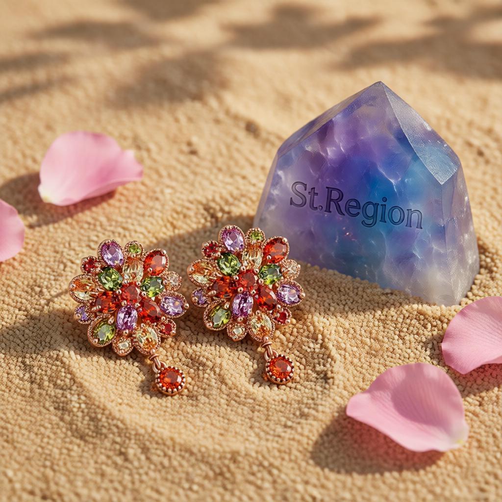 Jewel-Tone Crystal & 18K Rose Gold-Plated Flower Earrings
