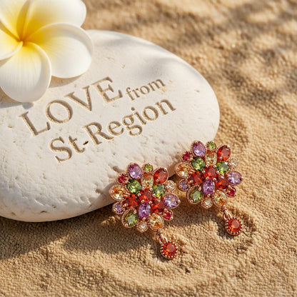 Jewel-Tone Crystal & 18K Rose Gold-Plated Flower Earrings