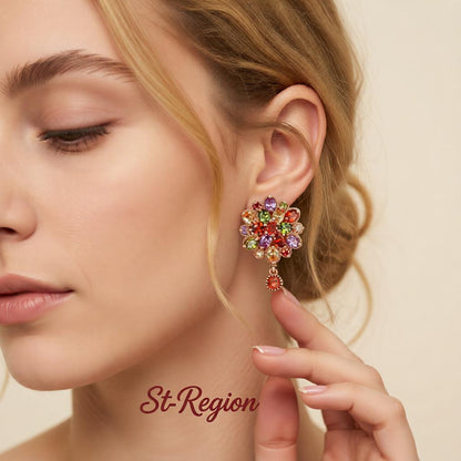 Jewel-Tone Crystal & 18K Rose Gold-Plated Flower Earrings