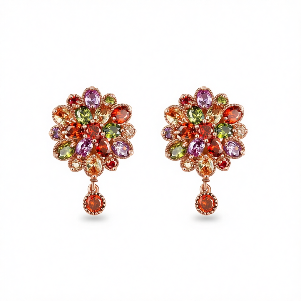 Jewel-Tone Crystal & 18K Rose Gold-Plated Flower Earrings