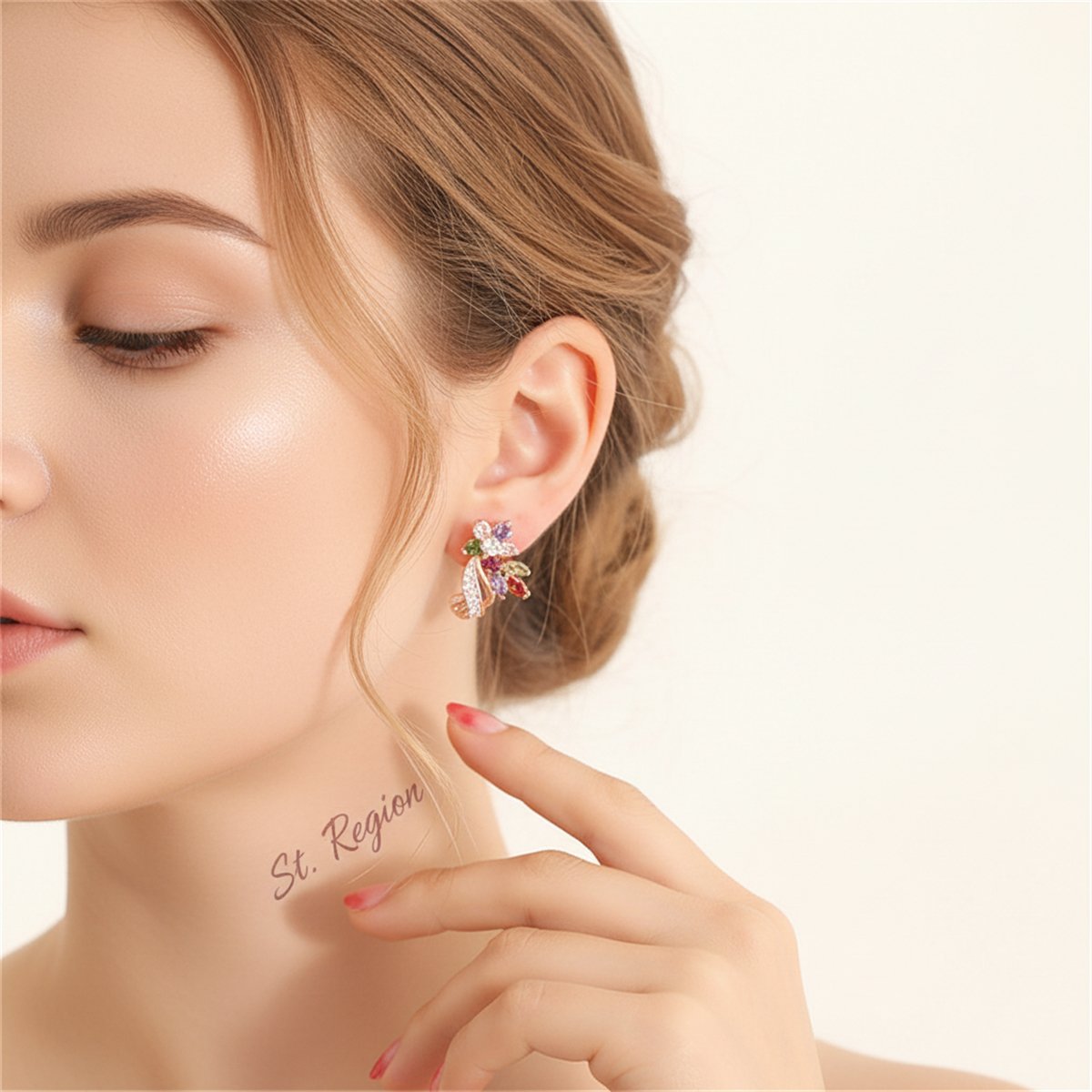 Multicolor Crystal and Cubic Zirconia Pear-Cut Flower Stud Earrings, drop earrings for women, styled look