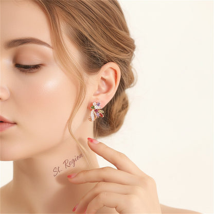 Multicolor Crystal and Cubic Zirconia Pear-Cut Flower Stud Earrings, drop earrings for women, styled look