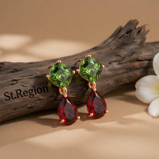 Crystal and 18K Rose Gold-Plated Teardrop Earrings, rose gold drop earrings for women, elegant gift for her, front view