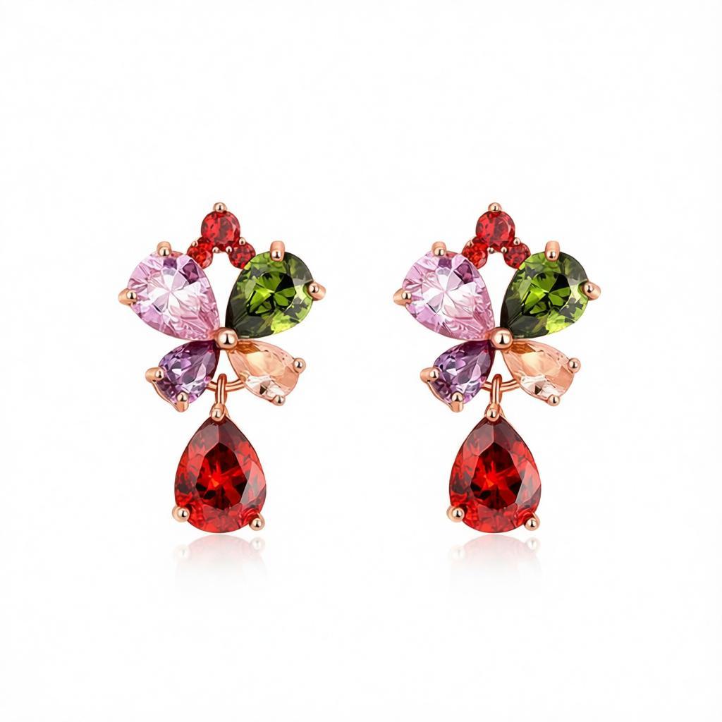 Cubic Zirconia and Crystal 18K Rose Gold-Plated Butterfly Teardrop Earrings, rose gold drop earrings for women, side view
