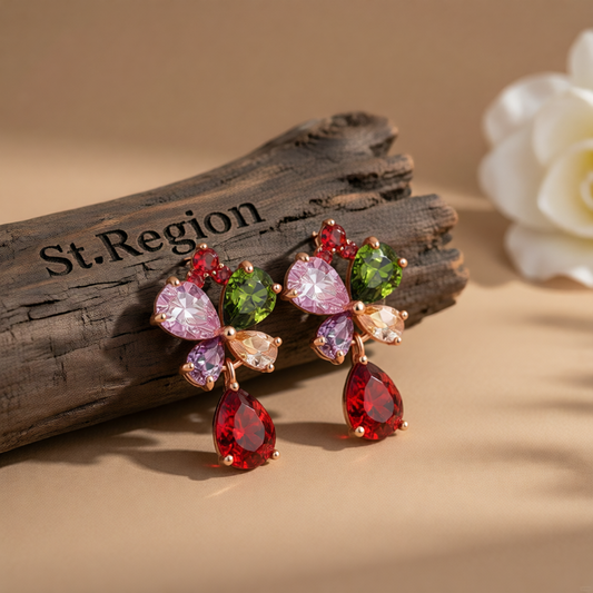 Cubic Zirconia & Crystal 18K Rose Gold-Plated Butterfly Teardrop Earrings
