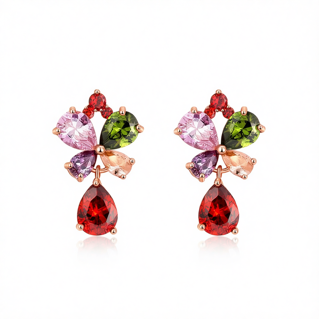 Cubic Zirconia & Crystal 18K Rose Gold-Plated Butterfly Teardrop Earrings