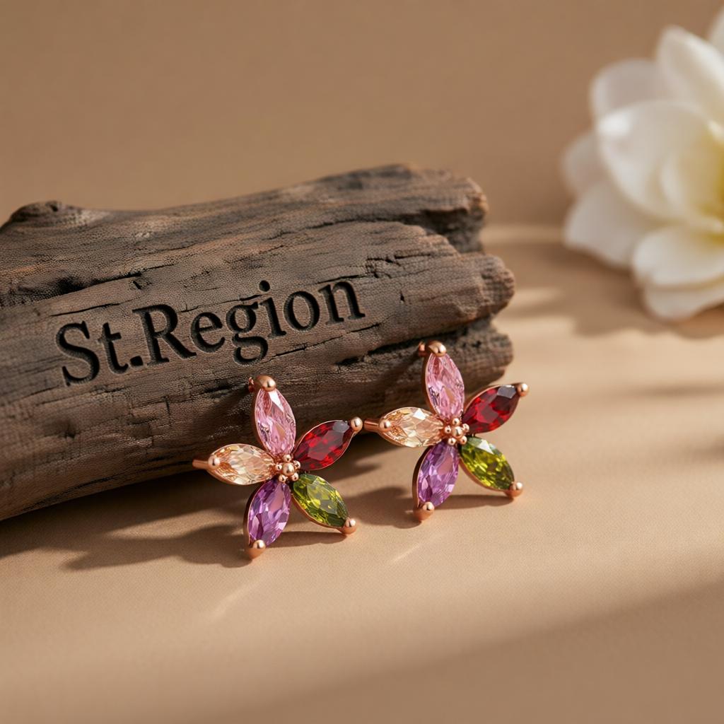 Jewel-Tone Crystal & 18K Rose Gold-Plated Star Earrings