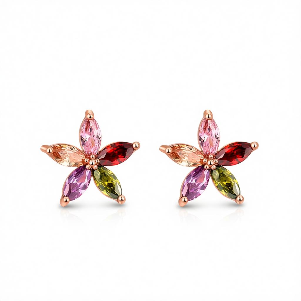 Jewel-Tone Crystal & 18K Rose Gold-Plated Star Earrings