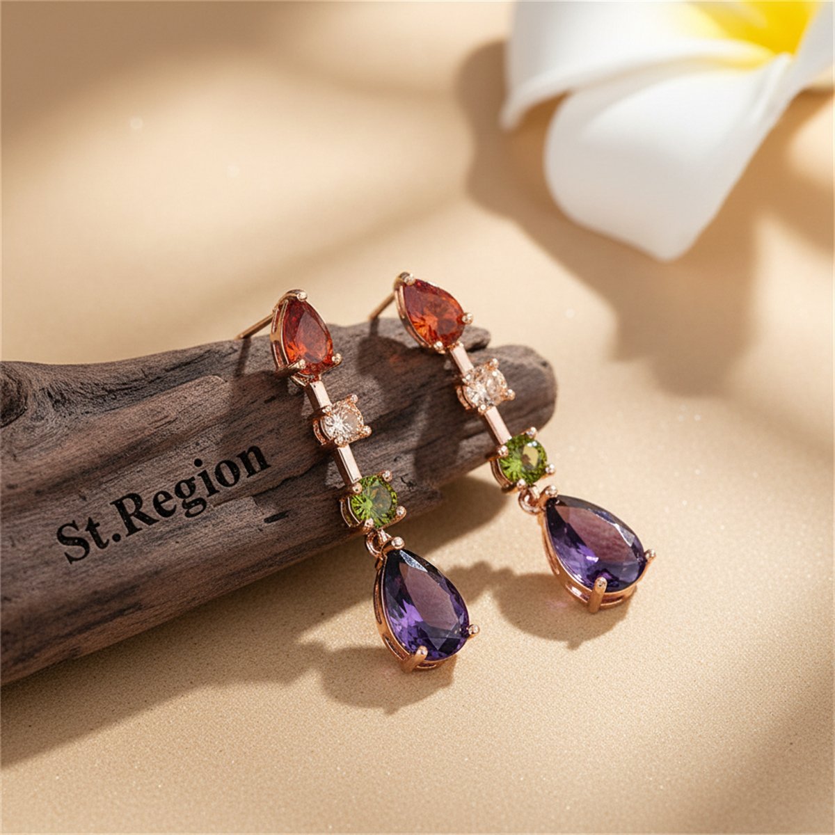 Crystal and 18K Rose Gold-Plated Pear and Round Drop Earrings, rose gold drop earrings for women, everyday style, front view