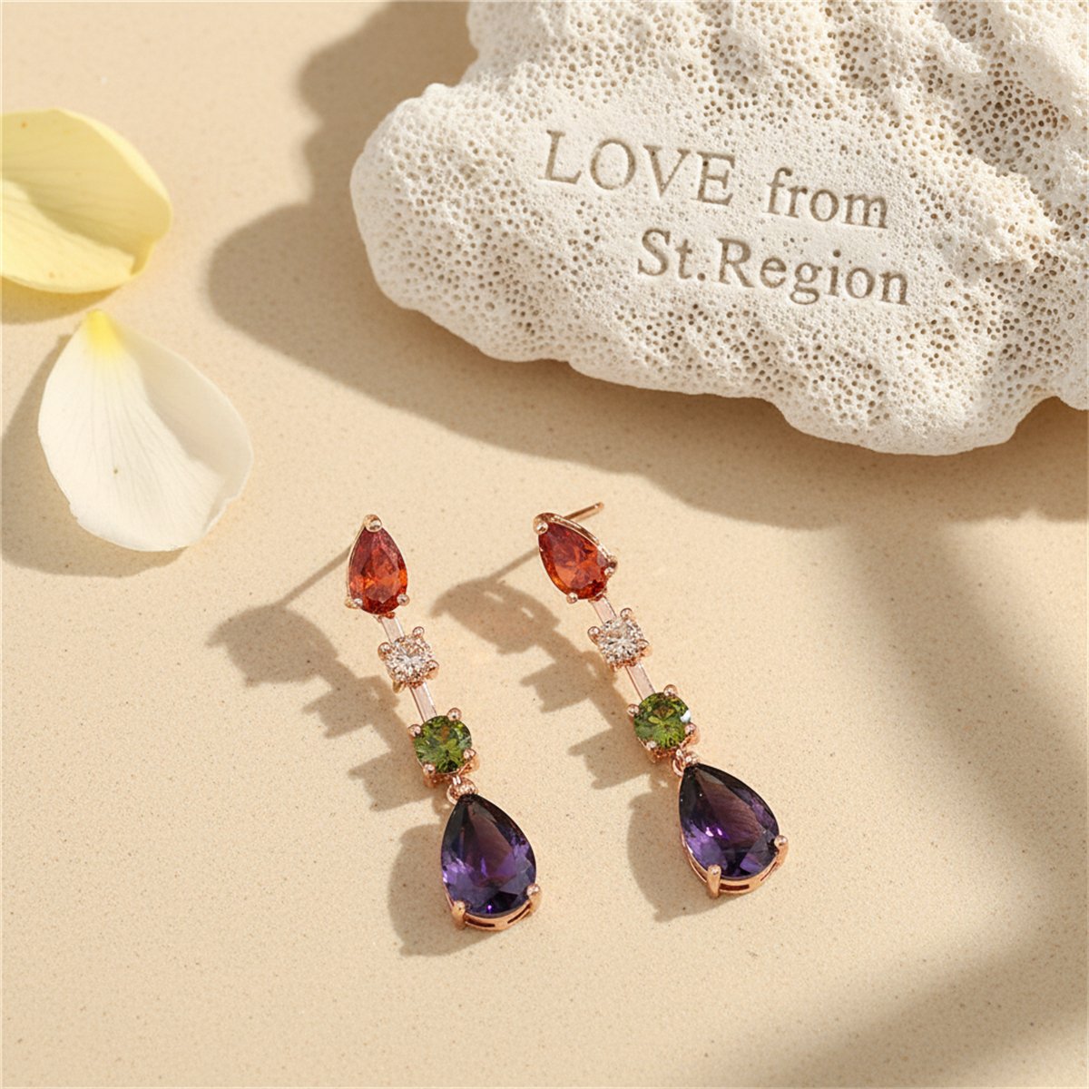 Crystal and 18K Rose Gold-Plated Pear and Round Drop Earrings, rose gold drop earrings for women, lifestyle look