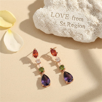 Crystal and 18K Rose Gold-Plated Pear and Round Drop Earrings, rose gold drop earrings for women, lifestyle look