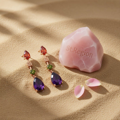 Crystal and 18K Rose Gold-Plated Pear and Round Drop Earrings, rose gold drop earrings for women, detail close-up